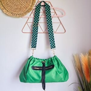 AhDorned, Kelly Green Drawstring Nylon Plaid Guitar Strap Crossbody Bag Tote